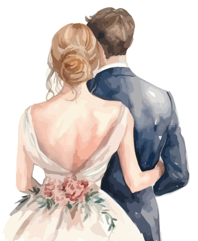 Watercolour image of Bride and Groom